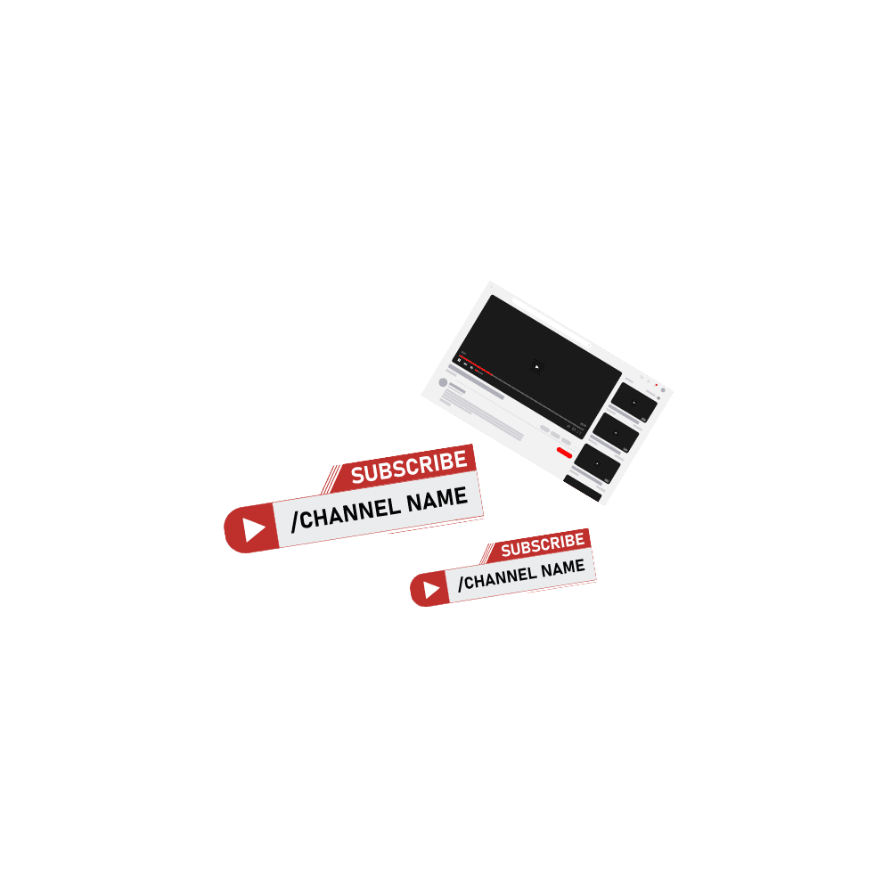 Hai thẻ đăng ký kênh YouTube nằm rời nhau bên cạnh một cửa sổ trình duyệt.